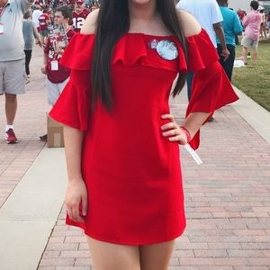 Red off the shoulder Lulu’s dress